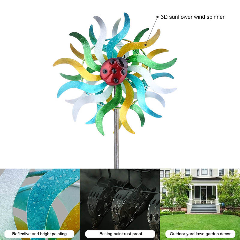 Iron Art Craft Outdoor 3D Sunflower Wind Spinner with Sturdy Iron Material Reflective Painting and Rustless Function Windmill for Outdoor Yard Lawn Garden Decorations