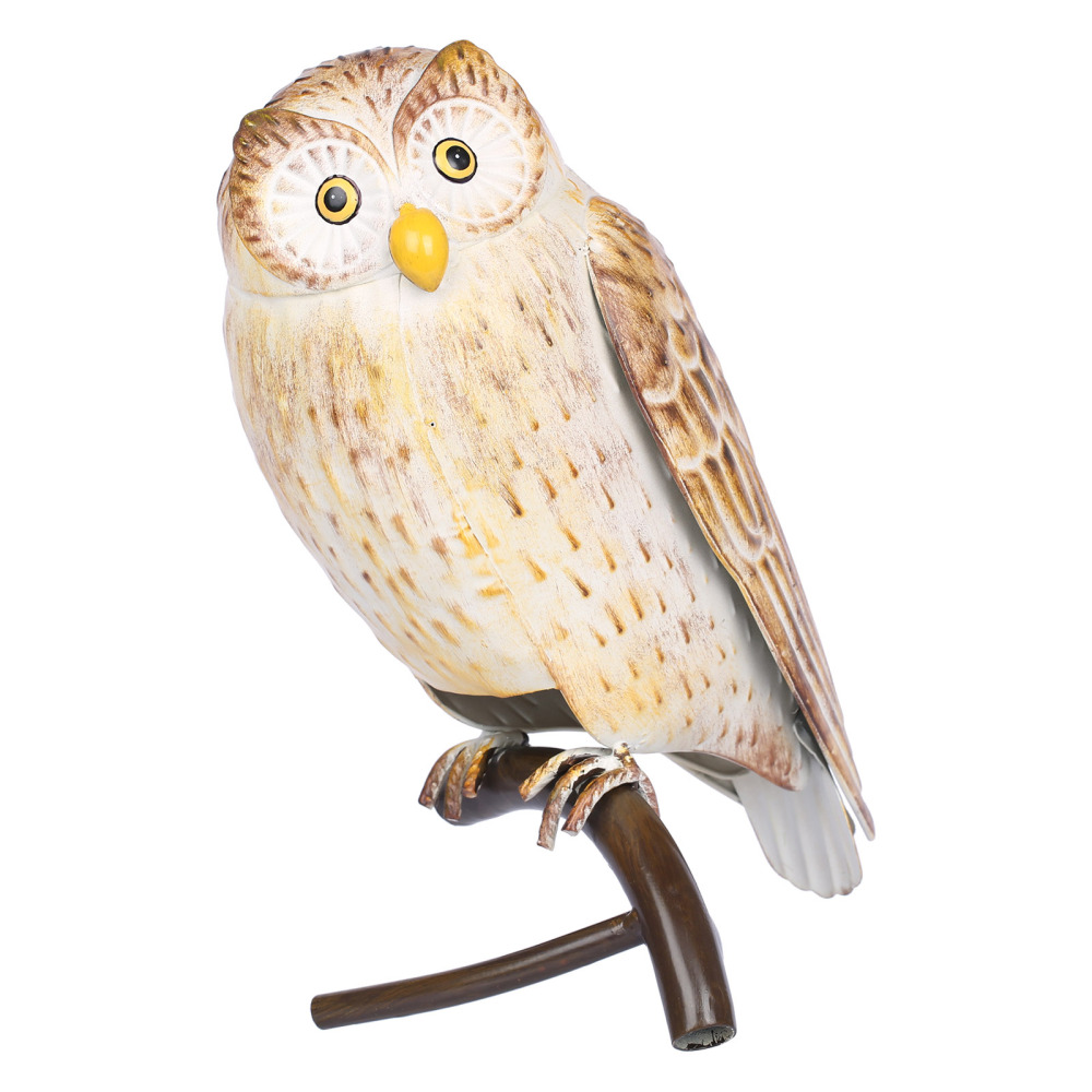 Iron Owl Sculpture Metal Animal Sculpture Owl Crafts Home Desk Decoration Garden Decoration Yellow