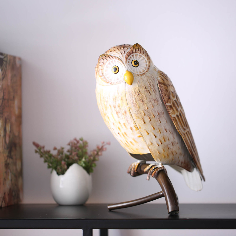 Iron Owl Sculpture Metal Animal Sculpture Owl Crafts Home Desk Decoration Garden Decoration Yellow