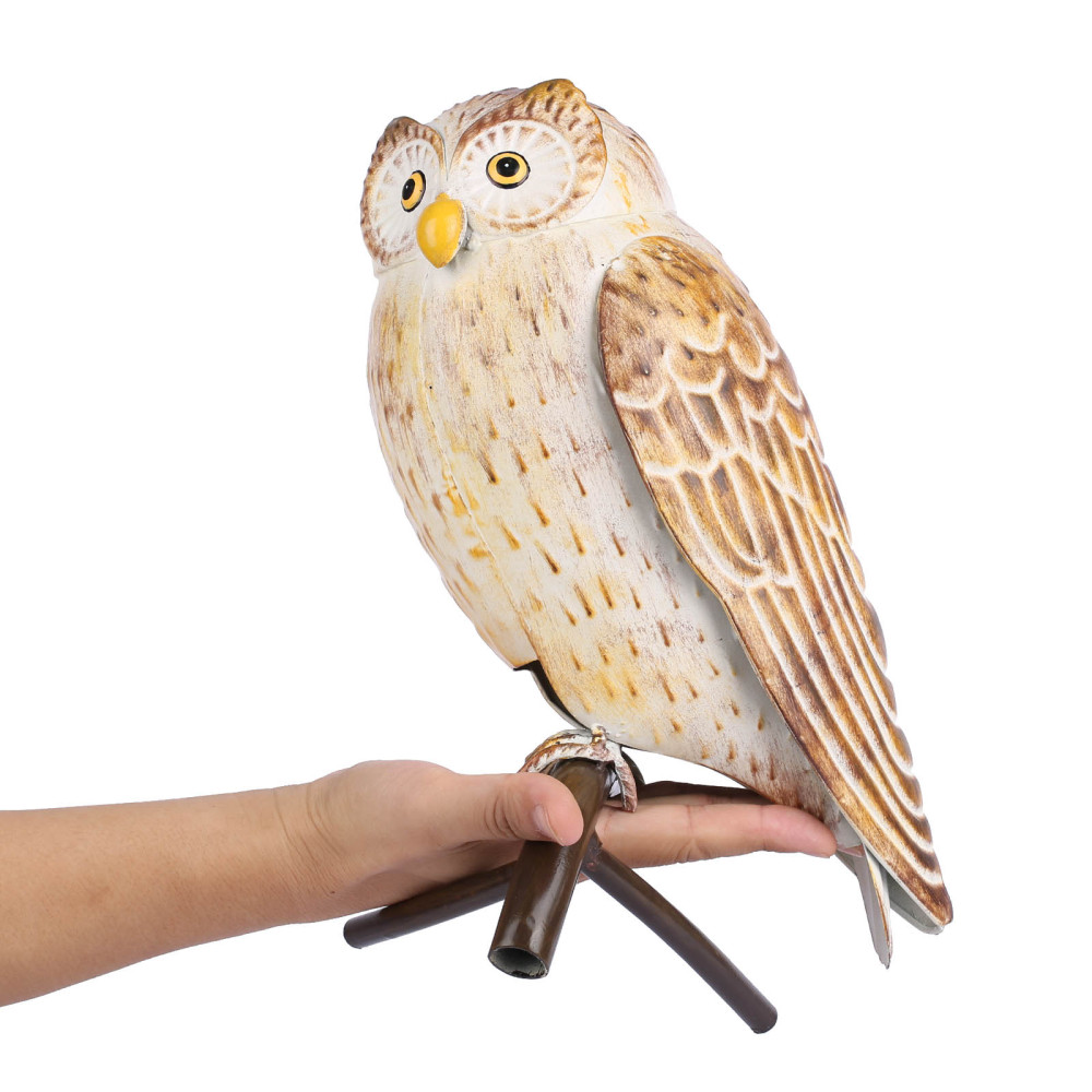 Iron Owl Sculpture Metal Animal Sculpture Owl Crafts Home Desk Decoration Garden Decoration Yellow