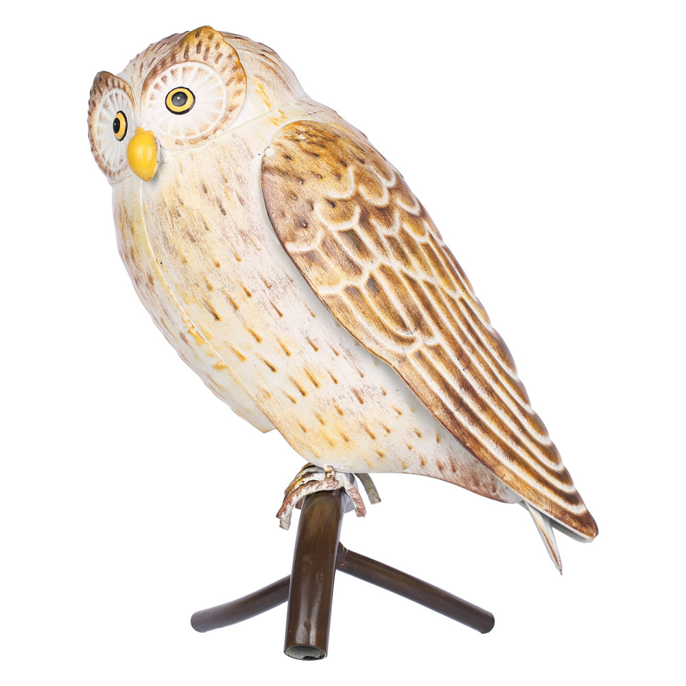 Iron Owl Sculpture Metal Animal Sculpture Owl Crafts Home Desk Decoration Garden Decoration Yellow