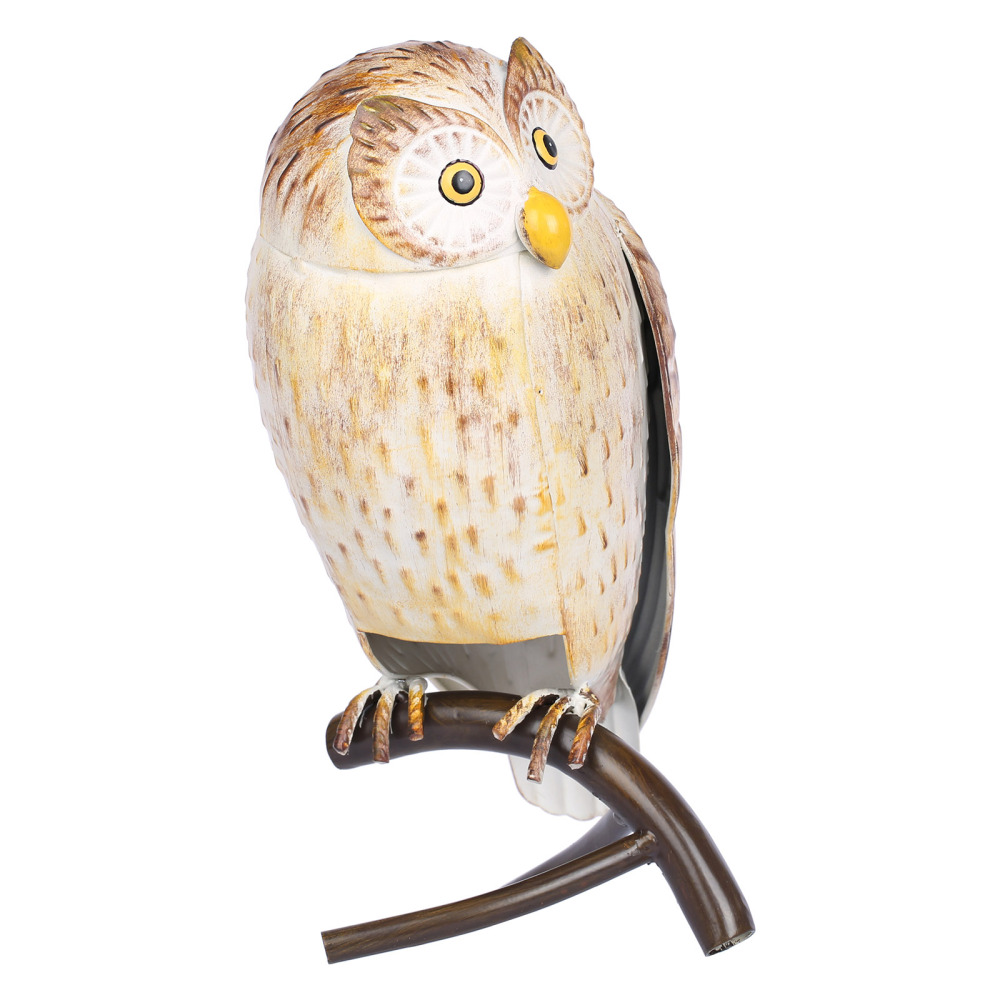 Iron Owl Sculpture Metal Animal Sculpture Owl Crafts Home Desk Decoration Garden Decoration Yellow
