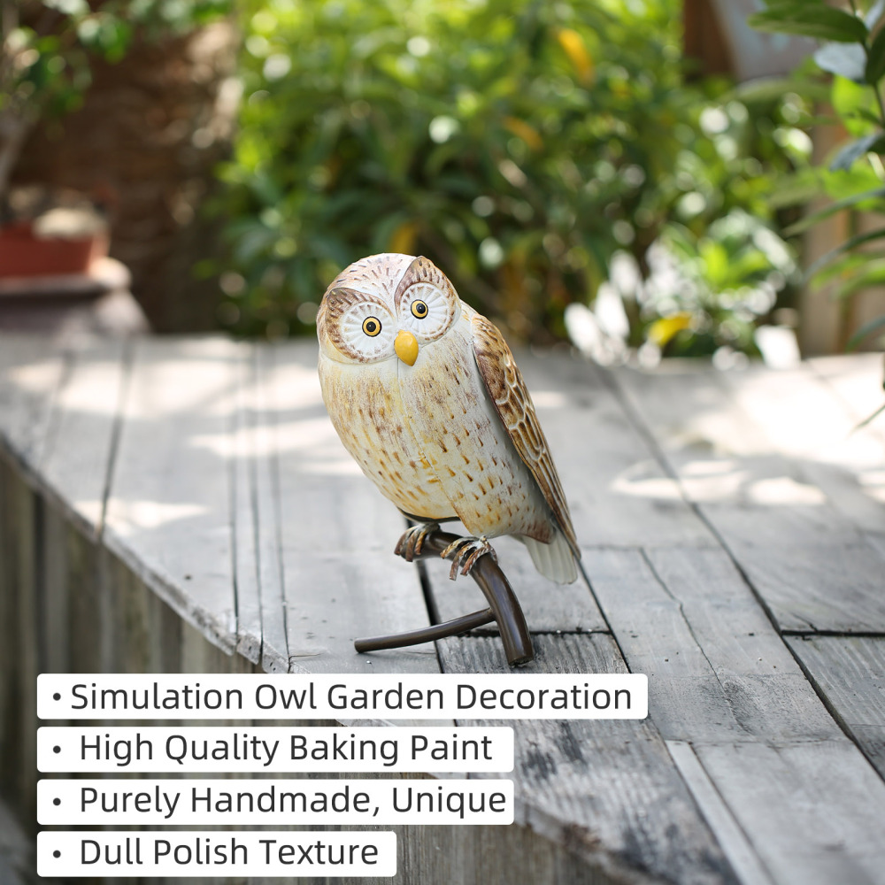 Iron Owl Sculpture Metal Animal Sculpture Owl Crafts Home Desk Decoration Garden Decoration Yellow