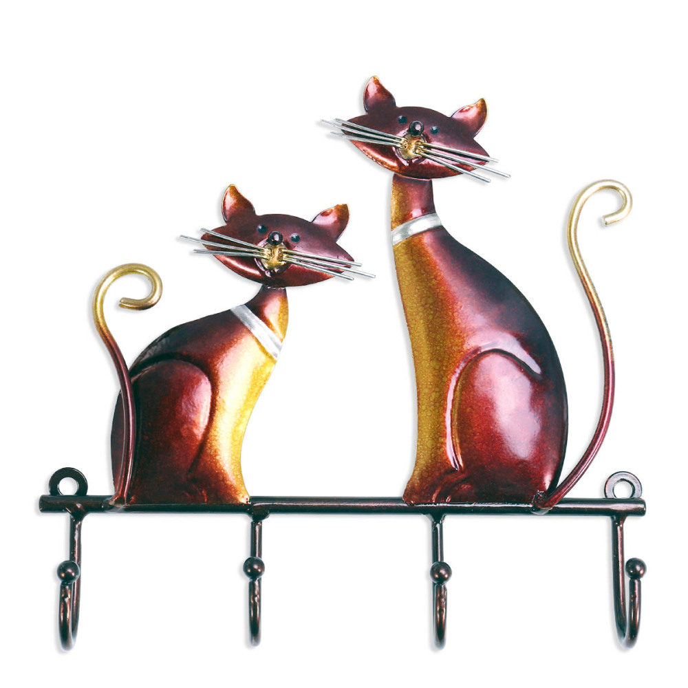 Iron Cat Wall Hanger Hook Decor 4 Hooks for Coats Bags Wall Mount Clothes Holder