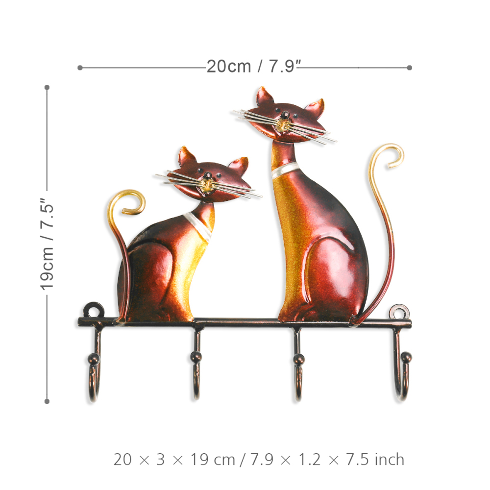 Iron Cat Wall Hanger Hook Decor 4 Hooks for Coats Bags Wall Mount Clothes Holder