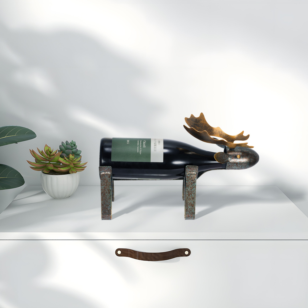 Iron Wine Holder Moose Wine Rack Metal Wine-bottle Holder Freestanding Wine Rack Home Decorative Ornaments Bar, Sideboard, Dining Table Decorative Wine Holder