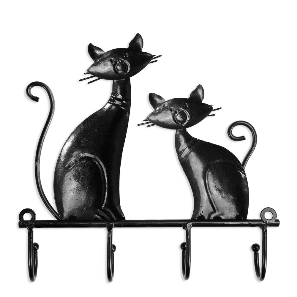 Iron Cat Wall Hanger Hook Decor 4 Hooks for Coats Bags Wall Mount Clothes Holder