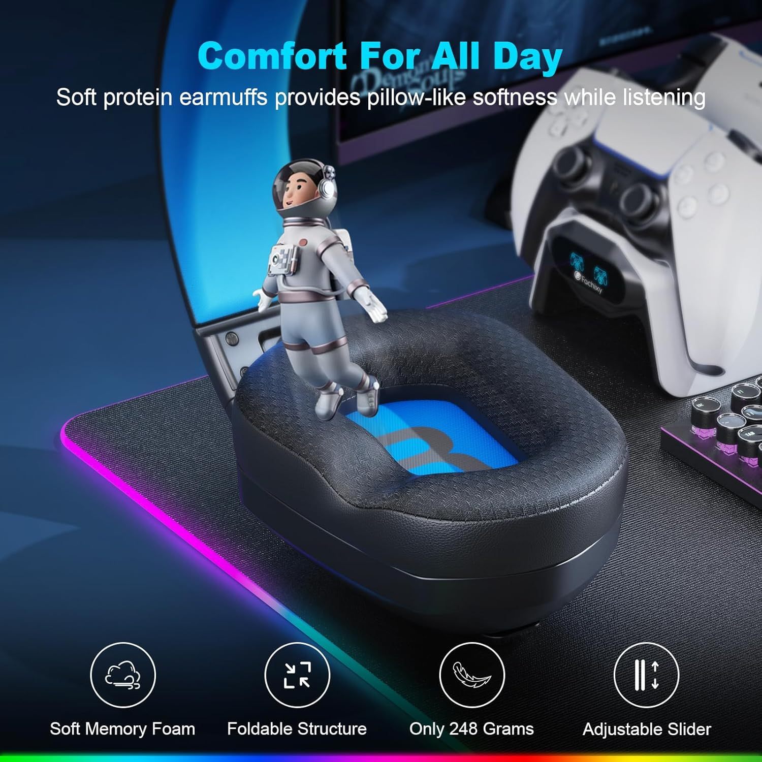 GM910 2.4G+BT+Wired 3-in-1 Tri-mode Gaming Headphones With Breathable Fabric Earfoams and Clear Mic for Gaming