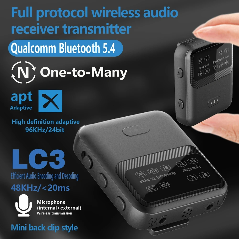 LR20Q Wireless LE Audio Adapter for Music Streaming Sound System BT Audio  Auracast Transmitter Works for Speakers Support 1+N