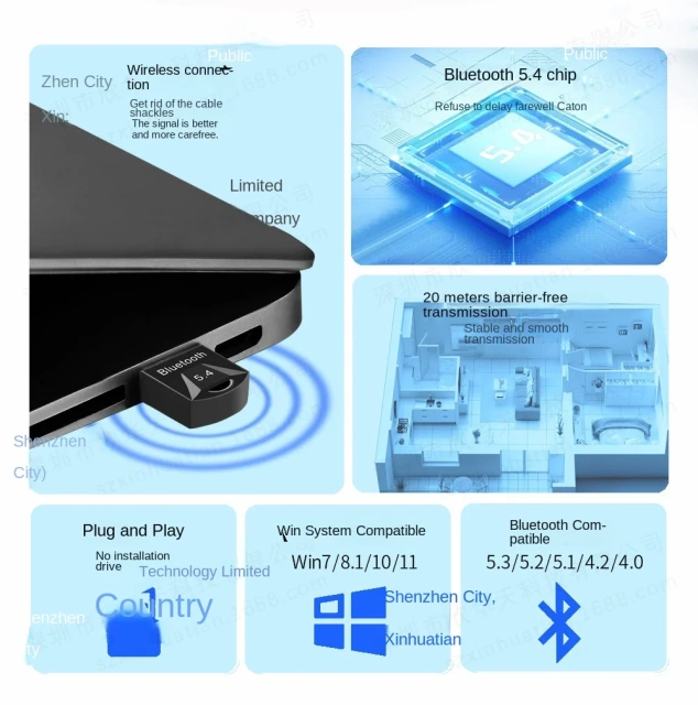 Rambotech Bluetooth Adapter 5.4 Drive-Free Desktop Computer External USB Bluetooth Receiving and Transmitting Bluetooth 5.4 BT01