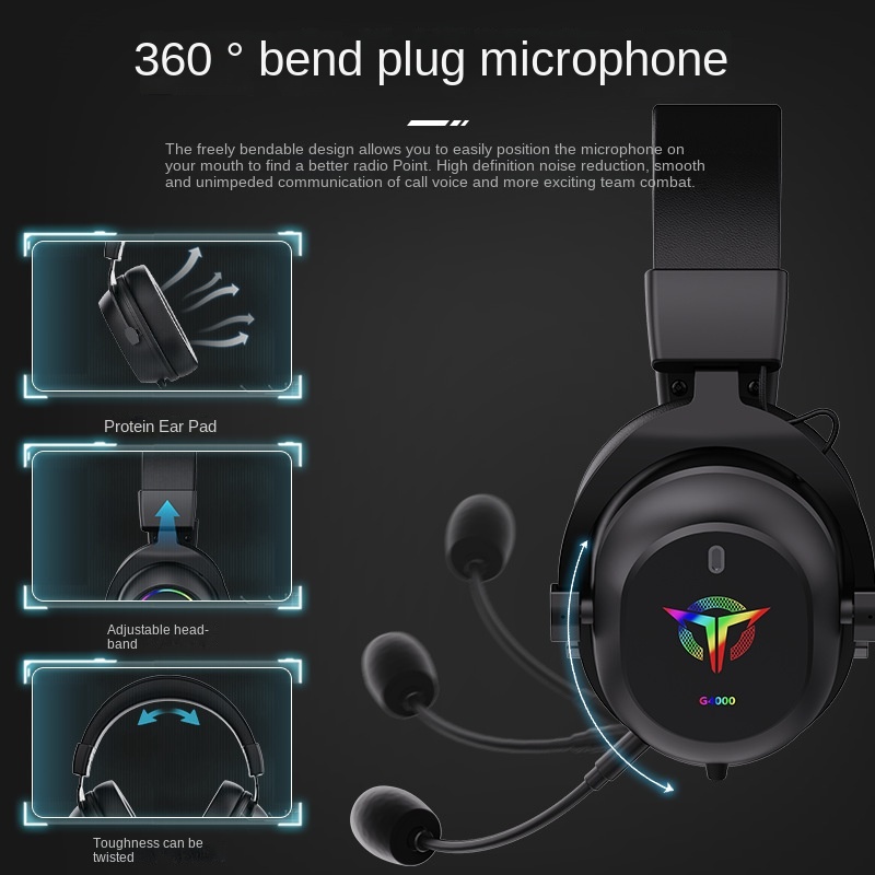 Rambotech New RGB Headset Game Headset with Microphone Wired Computer for a Long Time Without Pain Factory Direct Sales G4000W