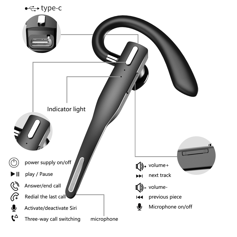 Hot Sale Wireless Single Ear Earhook Wireless Mono Earphone with Mic Single Handsfree for Driving Business Headphone RK51