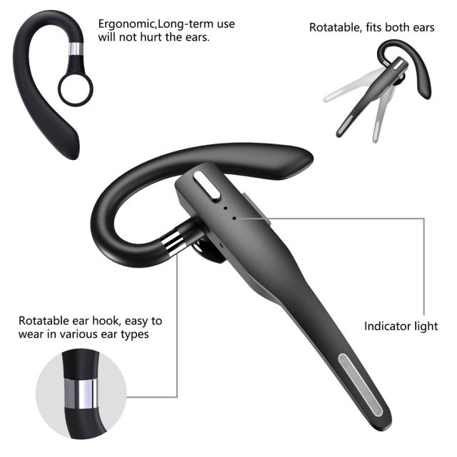 Hot Sale Wireless Single Ear Earhook Wireless Mono Earphone with Mic Single Handsfree for Driving Business Headphone RK51