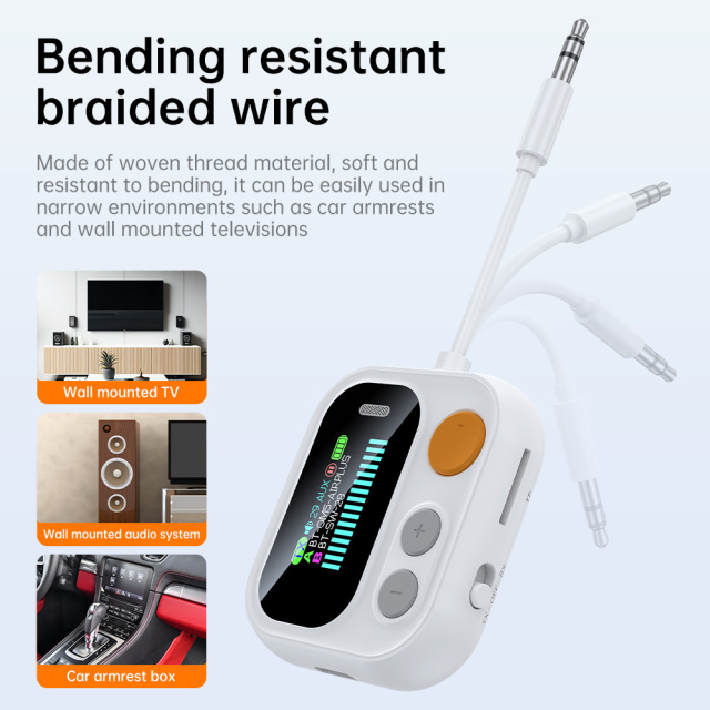 JS11 Rambotech New Color Screen Bluetooth Transmitter and Receiver One for Two Car Bluetooth Aircraft TV Bluetooth Transmitter