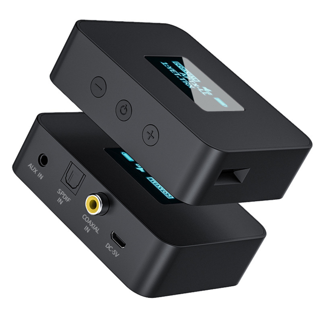 BT 5.2 Transmitter with 3.5mm AUX COAX Audio Ports Wireless Audio Transmitter for TV Home Stereo with LCD Display BT40C