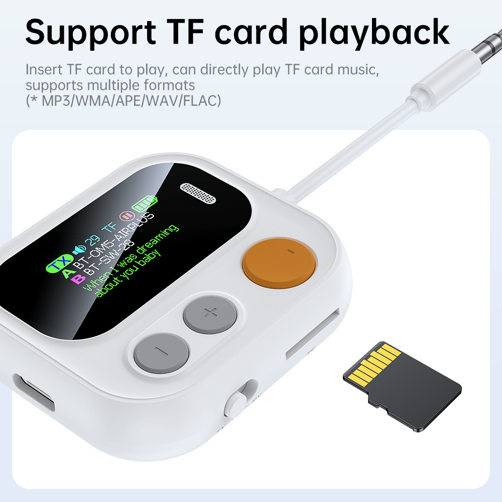 JS11 Rambotech New Color Screen Bluetooth Transmitter and Receiver One for Two Car Bluetooth Aircraft TV Bluetooth Transmitter