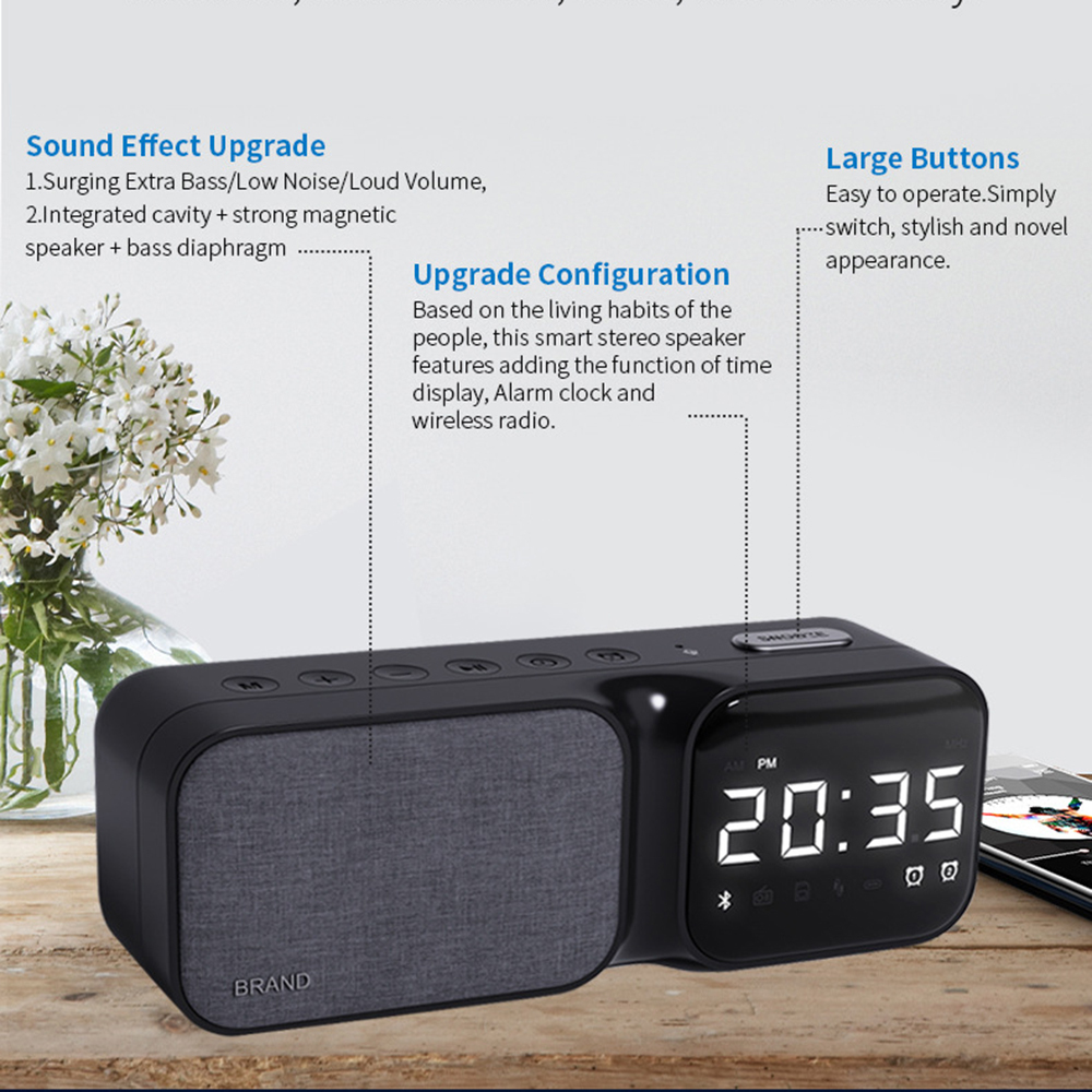 New Arrival Smart Table Alarm Clocks Soothing Sound White Noise Speaker BT 5W Speaker FM Radio Charging Sound Sleep Machine HF16