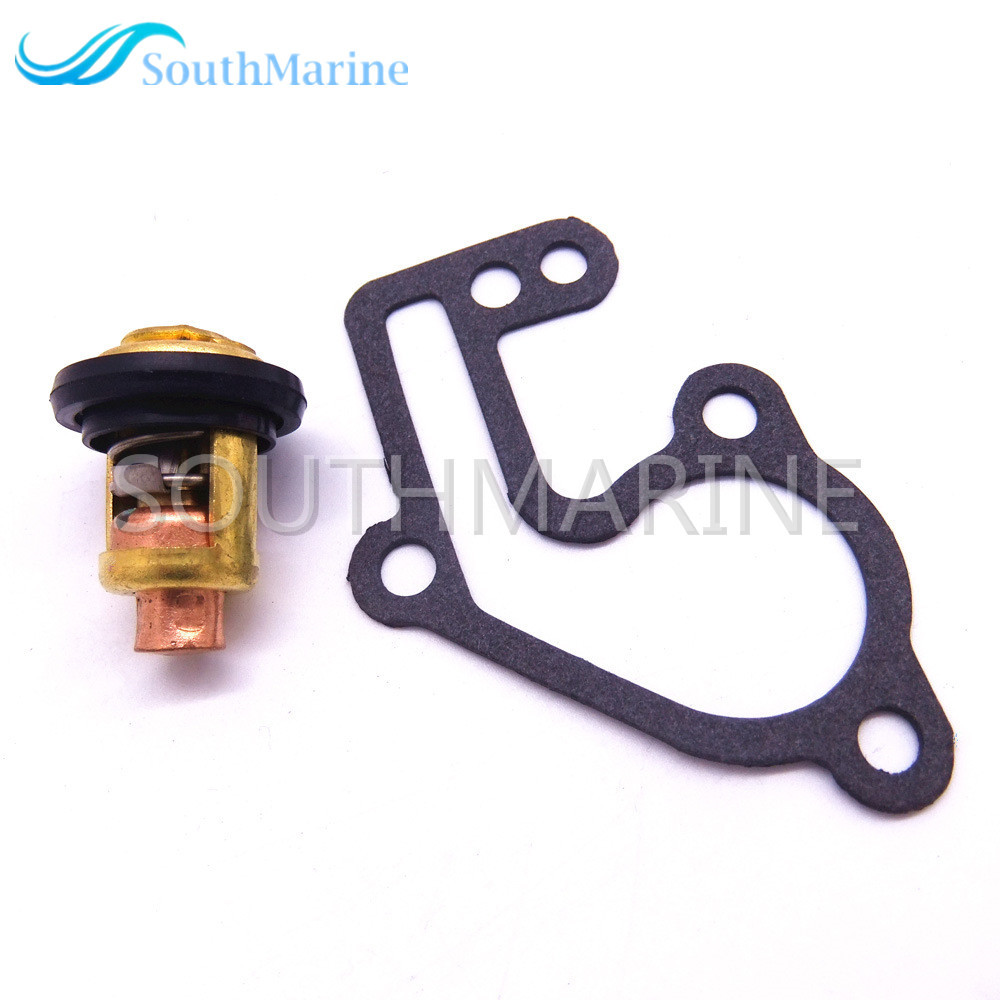 SouthMarine Boat Engine 6E5-12411-00 6E5-12411-02 Thermostat and 682-12414-A1 Gasket for Yamaha 9.9hp 15hp 2-Stroke E9.9B E15B 9.9C Outboard Motor