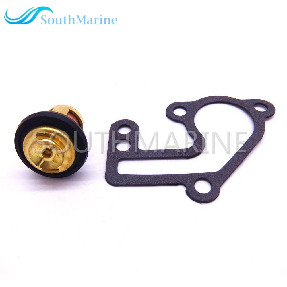 SouthMarine Boat Engine 6E5-12411-00 6E5-12411-02 Thermostat and 682-12414-A1 Gasket for Yamaha 9.9hp 15hp 2-Stroke E9.9B E15B 9.9C Outboard Motor