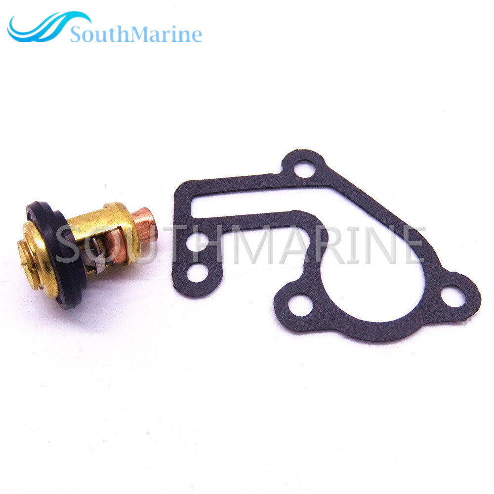 SouthMarine Boat Engine 6E5-12411-00 6E5-12411-02 Thermostat and 682-12414-A1 Gasket for Yamaha 9.9hp 15hp 2-Stroke E9.9B E15B 9.9C Outboard Motor