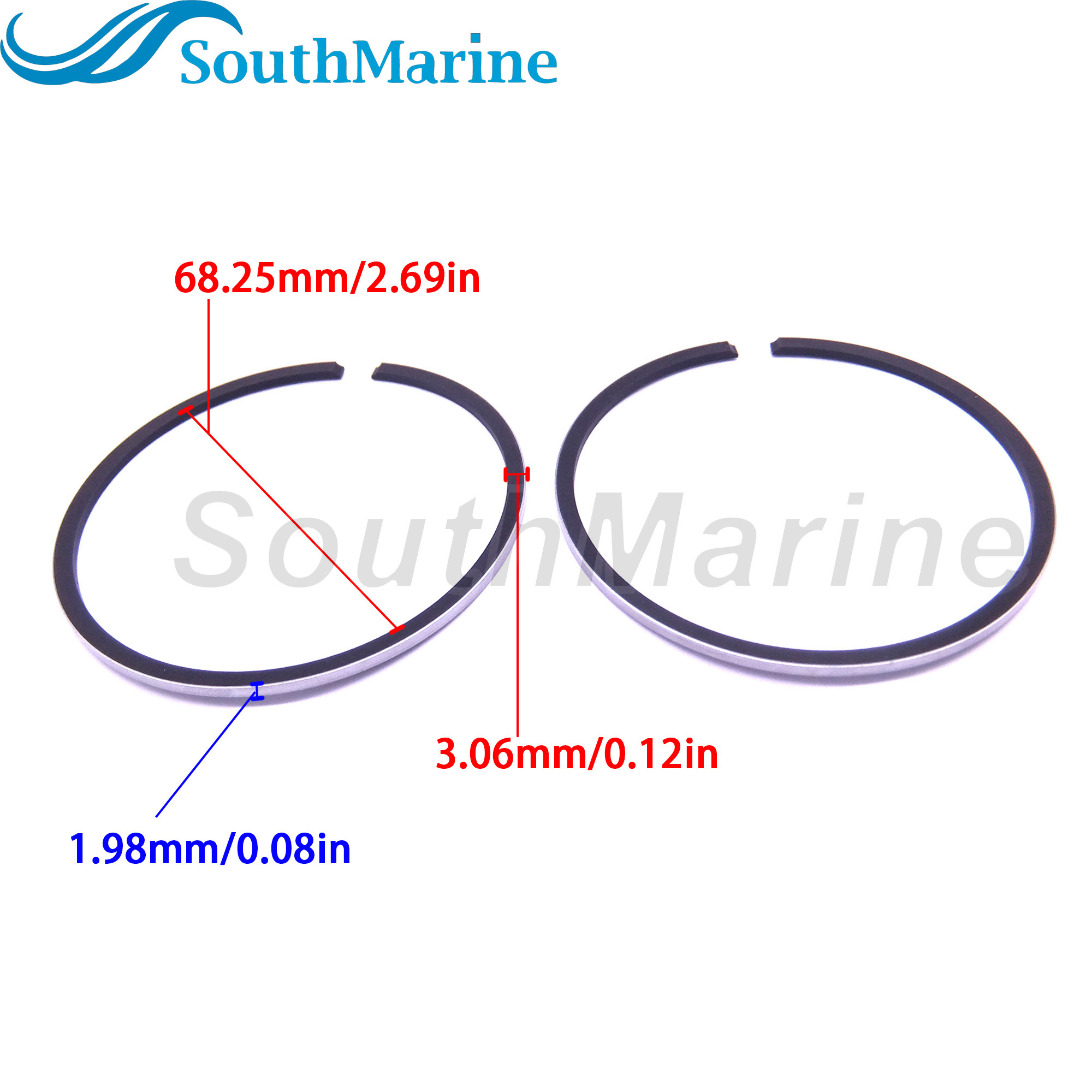 Boat Motor 6K5-11601-02 Piston Ring Set STD for Yamaha 60HP 70HP, 72mm,for Sierra Marine 18-3963