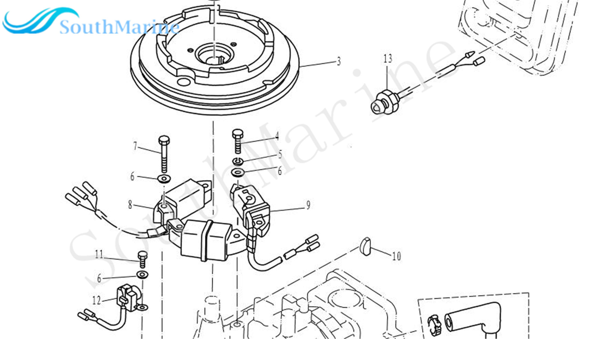 Boat Motor 66M-85520-00 Charge Coil for Yamaha 9.9HP 15HP T9.9 F9.9 F15 Outboard Engine