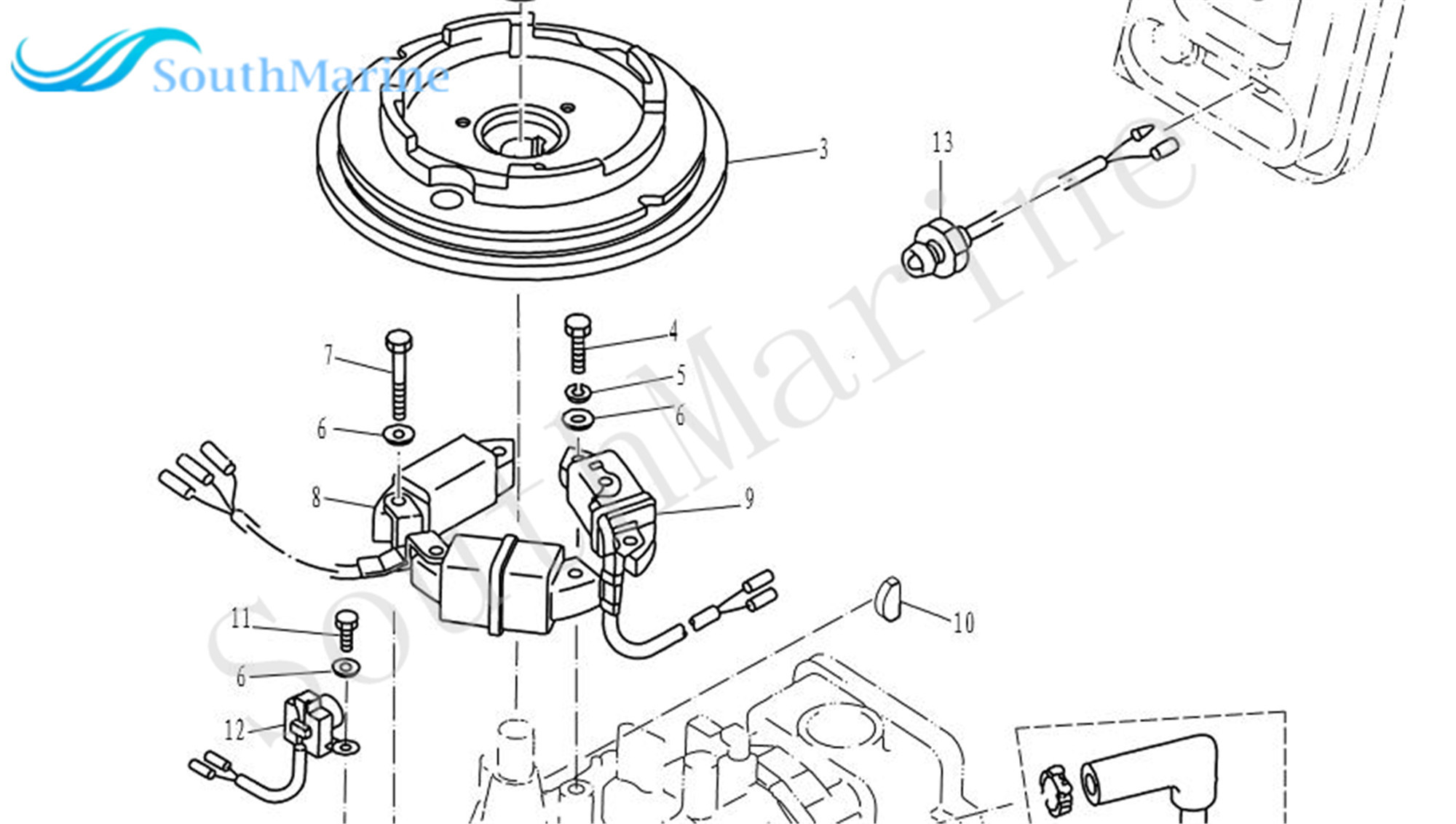 Boat Motor 66M-85533-00 66M-85533-10 Charge Lighting Coil for Yamaha 9.9HP 15HP T9.9 F9.9 F15 Outboard Engine