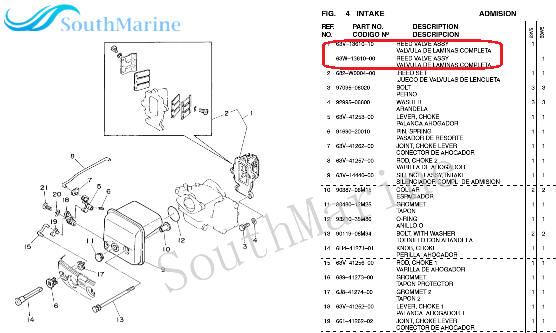 SouthMarine Boat Motor 63V-13610-10 63W-13610-00 Intake Reed Valves as parts of machines for 2-Stroke 9.9HP 15HP Boat Engine