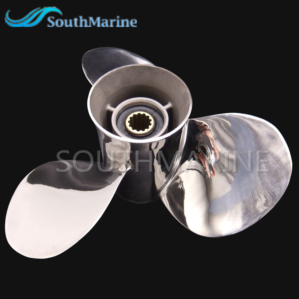 SouthMarine Boat Engine Stainless Steel Propeller 11 3/8x12-G for Yamaha 40HP 50HP Outboard Motor 11 3/8 x 12 –G, 13 splines
