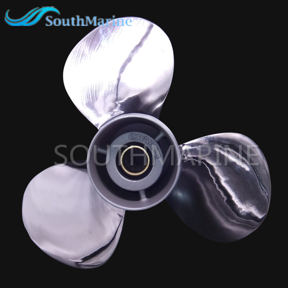 SouthMarine Boat Engine Stainless Steel Propeller 11 3/8x12-G for Yamaha 40HP 50HP Outboard Motor 11 3/8 x 12 –G, 13 splines