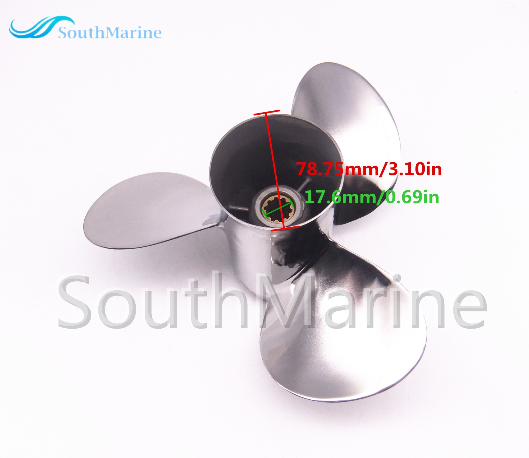 SouthMarine Boat Engine Stainless Steel Propeller 9 7/8x13-F for Yamaha 20HP 25HP 30HP Outboard Motor 9 7/8 x 13 -F 664-45949-02-00
