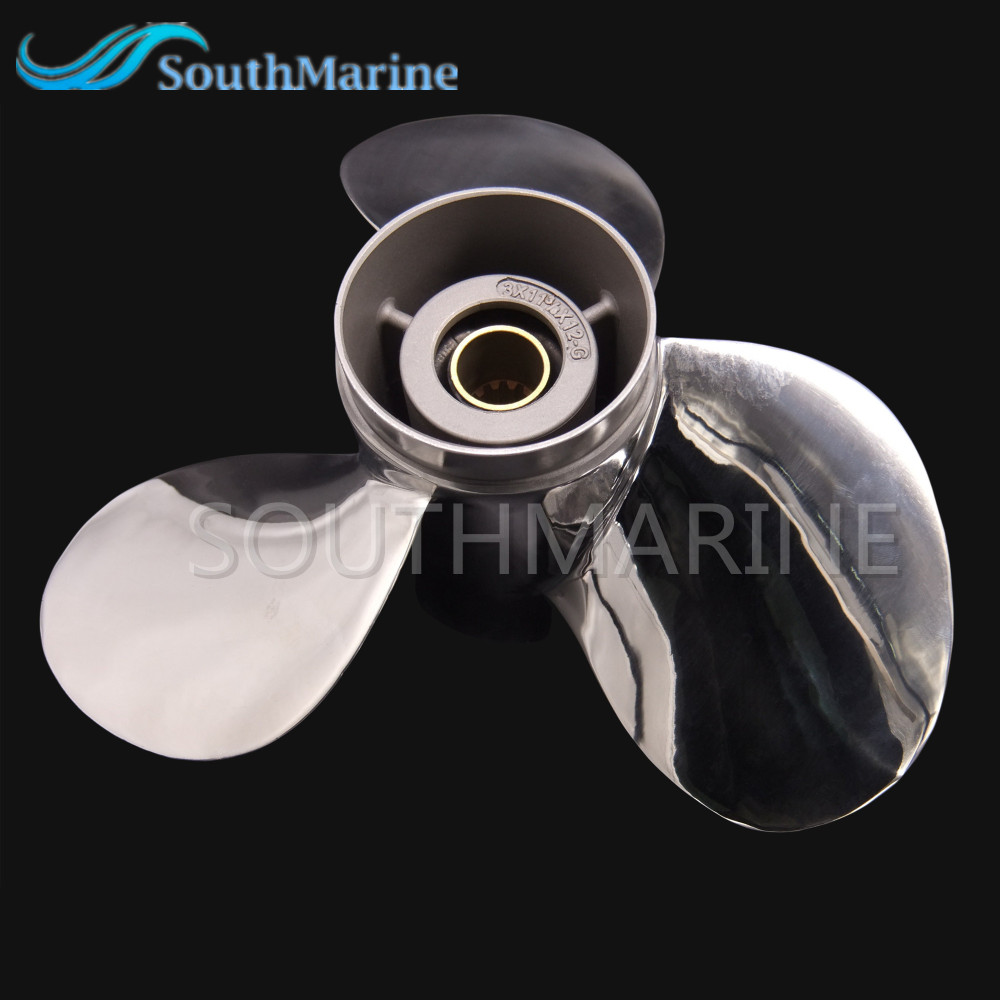 SouthMarine Boat Engine Stainless Steel Propeller 11 3/8x12-G for Yamaha 40HP 50HP Outboard Motor 11 3/8 x 12 –G, 13 splines