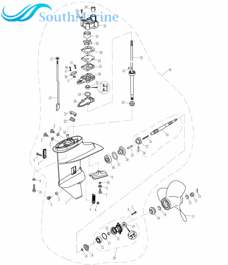 Boat Motor 44-8037441 Propeller Shaft for Mercury Mariner Outboard Engine 6HP 8HP 9.8HP 9.9HP