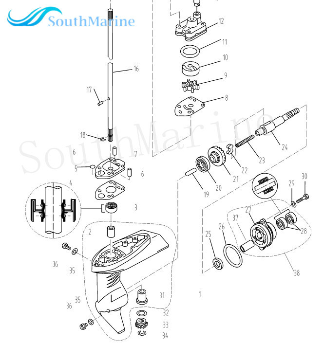 Outboard Engine F2.6-03000011 Short Drive Shaft for Parsun HDX 4-Stroke F2.6 Boat Motor