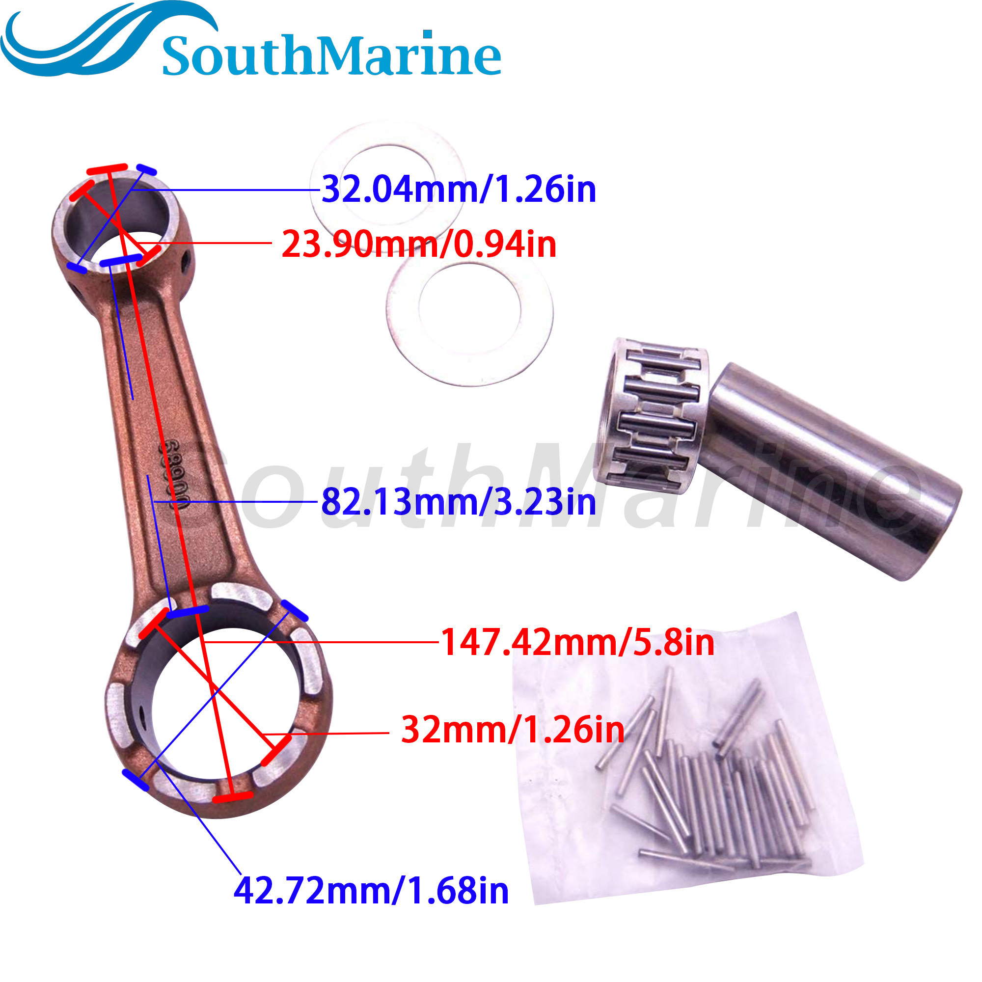 SouthMarine Boat Engine 689-11651-00 Connecting Rod Kit for Yamaha Parsun 30HP 25HP 2stroke T30 Outboard Motor