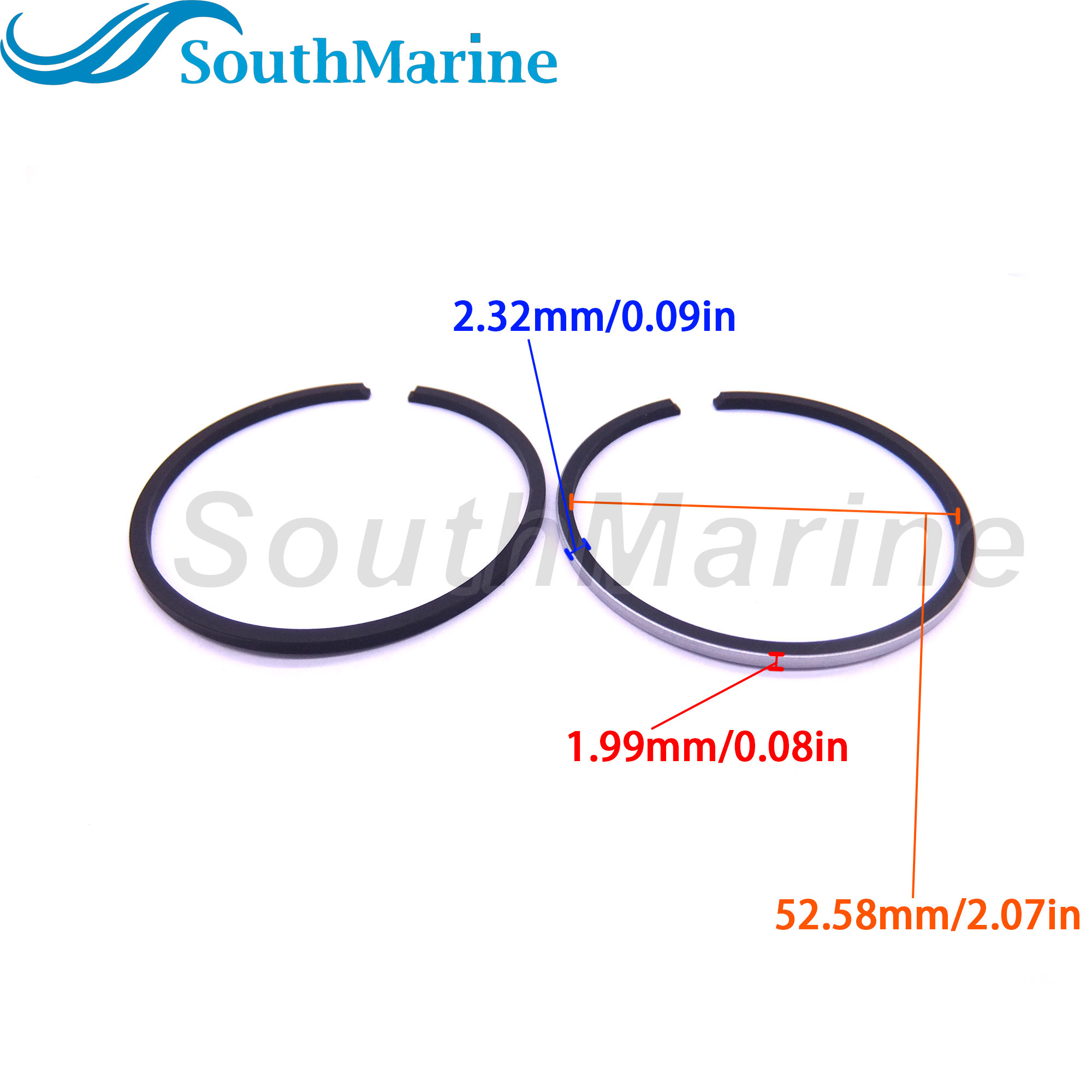 Boat Motor 39-16054 39-8M0080357 Piston Ring Set STD for Mercury Mariner 4HP 5HP 9.9HP 15HP 18HP, 55mm