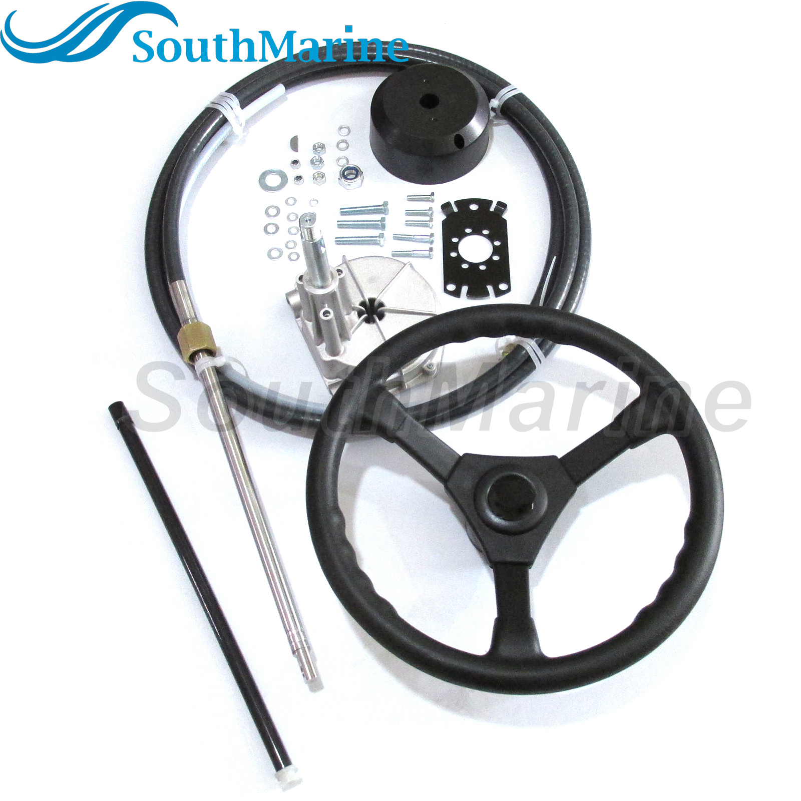 Boat Steering Cable Outboard Steering Cable 12ft Mechanical Rotary Steering Kit with 13in Wheel for Boat Steering System