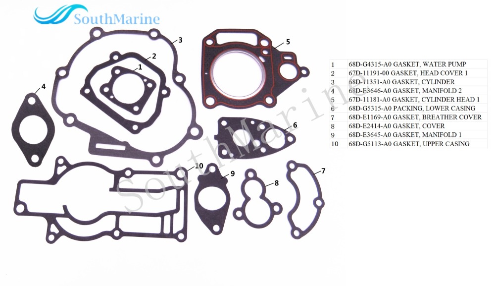 Boat Motor 67D-W0001-00 Complete Cylinder Power Head Seal Gasket Kit for Yamaha 4-Stroke F4 4HP 5HP F4A/F4MLH/F4MSHZ