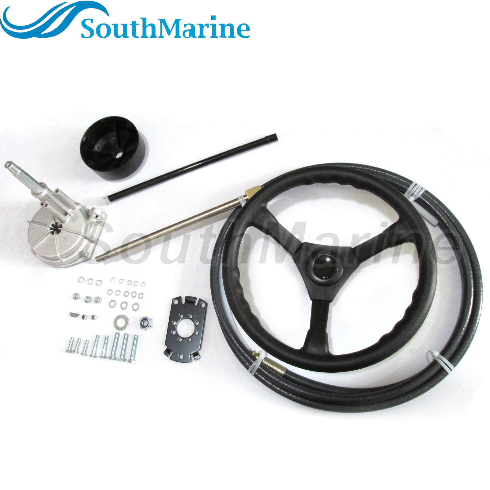 Boat Steering Cable Outboard Steering Cable 12ft Mechanical Rotary Steering Kit with 13in Wheel for Boat Steering System