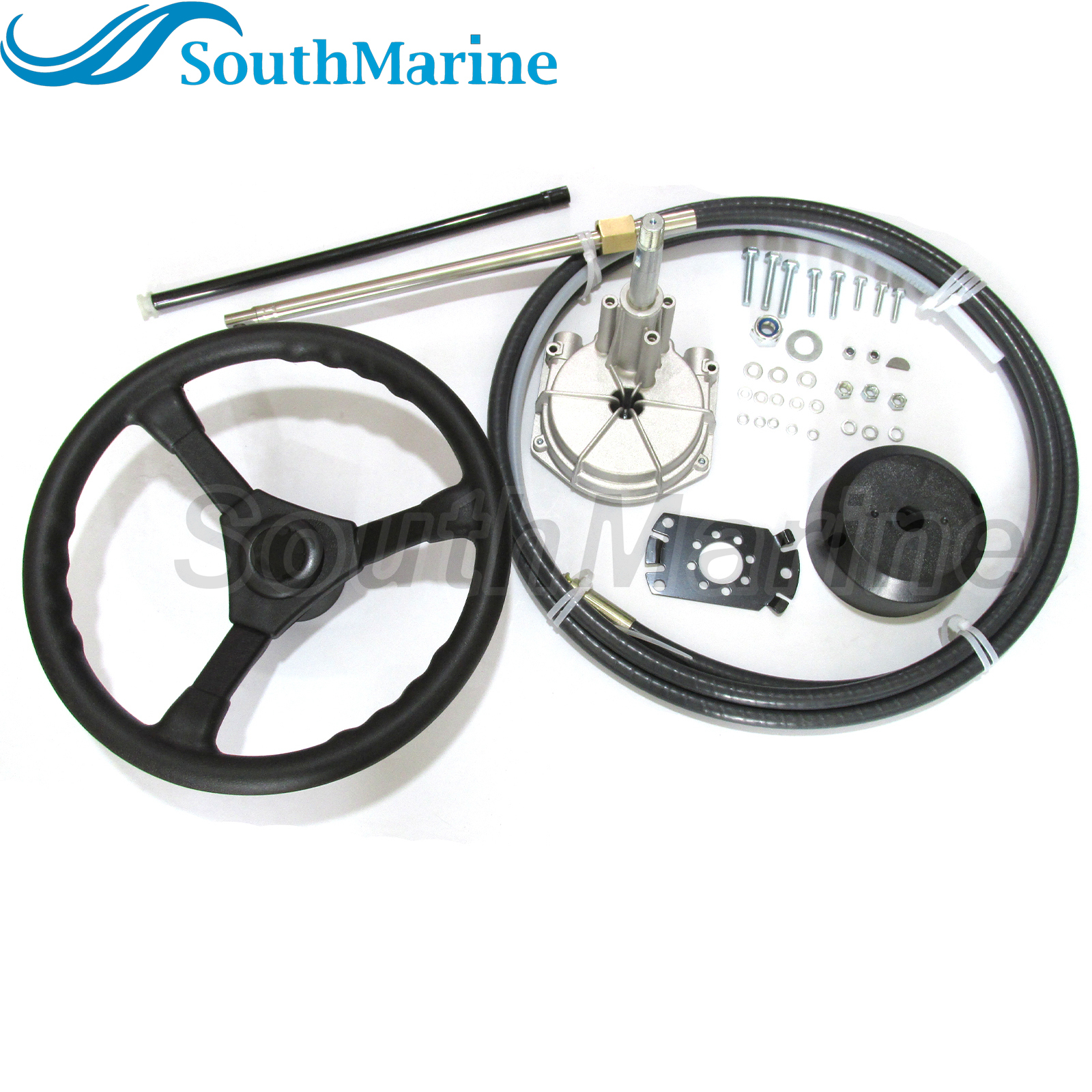 Boat Steering Cable Outboard Steering Cable 12ft Mechanical Rotary Steering Kit with 13in Wheel for Boat Steering System