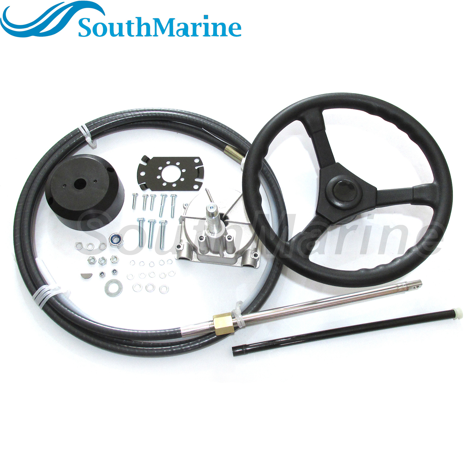 Boat Steering Cable Outboard Steering Cable 12ft Mechanical Rotary Steering Kit with 13in Wheel for Boat Steering System