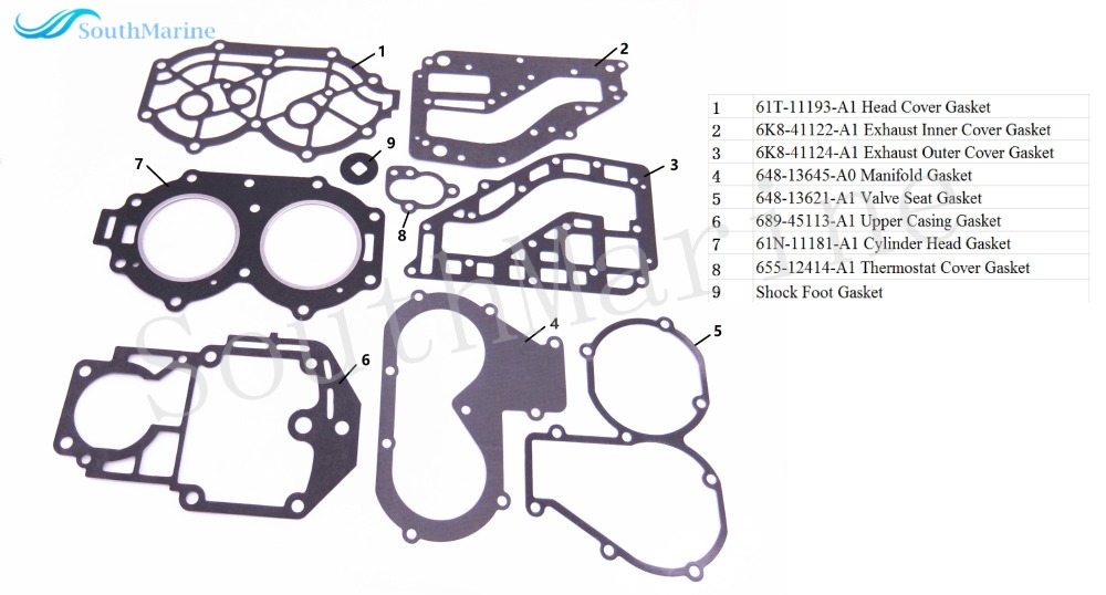 Boat Engine 61T-W0001-01 61T-W0001-02 61N-W0001-00/A0 Complete Cylinder Power Head Gasket Kit for Yamaha Parsun 25HP 30HP