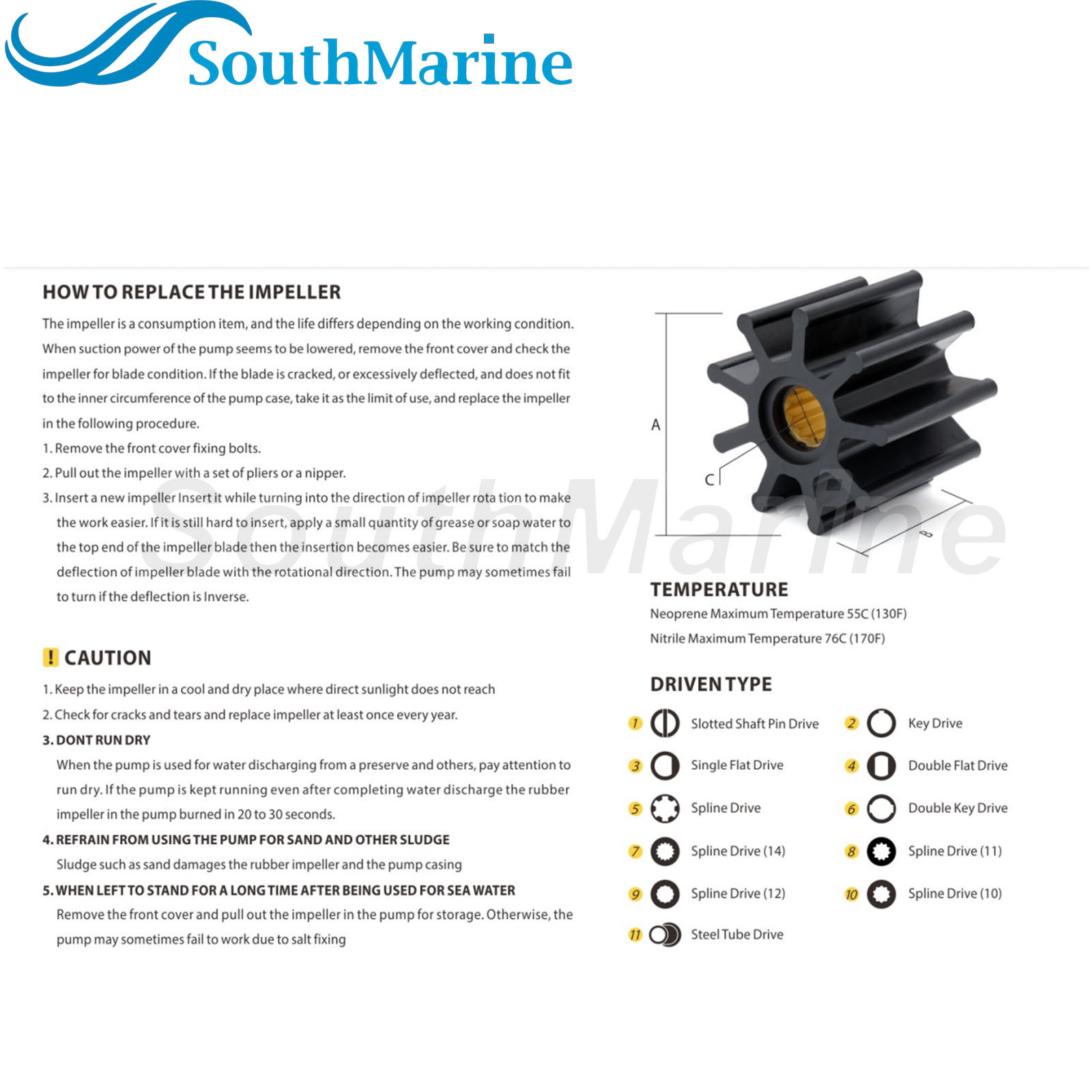 Water Pump Impeller 18786-0001-B/W 18786-0003 12220-0005 for Jabsco /235020086 for Detroit Diesel / 005 8963-0002 0006 for Thru