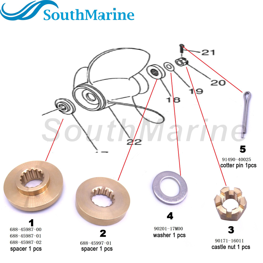 Boat Motor 688-45987-00/01/02 688-45997-01 90171-16011 Propeller Spacer kits Thrust Washer Nut for Yamaha 60HP 70HP 80HP