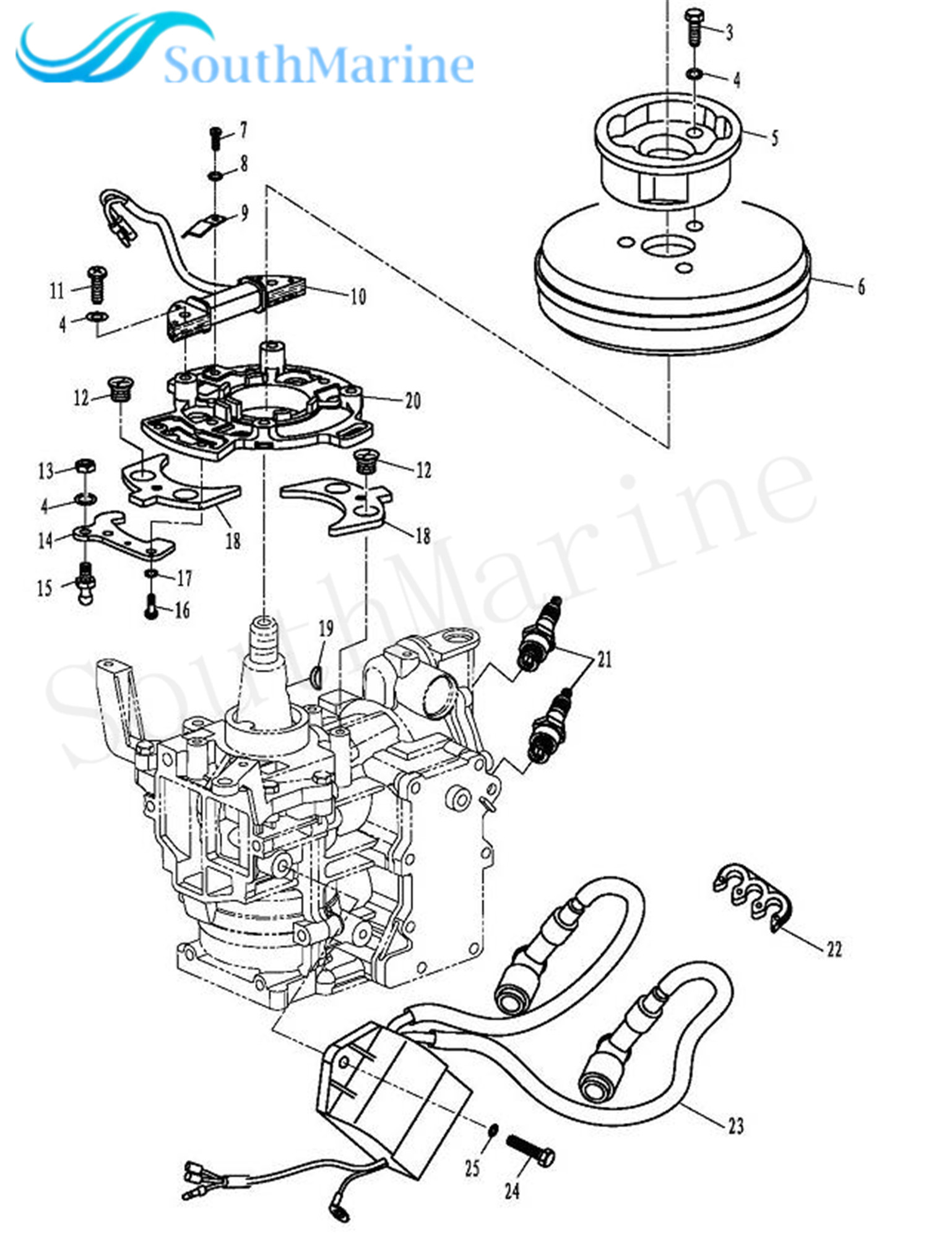 Boat Motor T8-05030000 T6-05030000 Ignition Coil Assy for Parsun HDX 2-Stroke T6 T8 T9.8 Outboard Engine High Pressure Assy