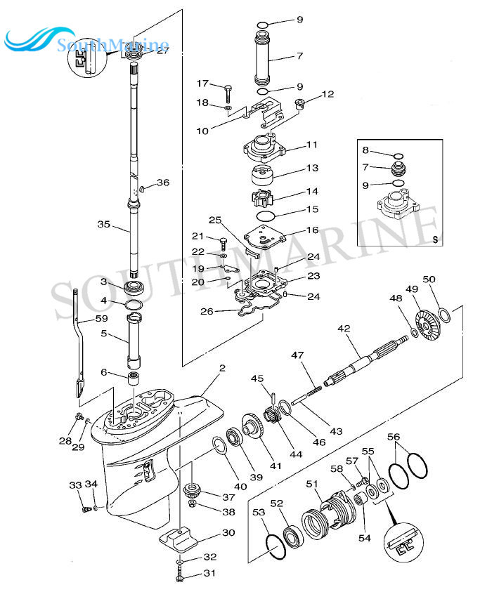 SouthMarine F25-04000005 Pinion & F25-04020000 Forward Gear & F25-04070004 Reverse Gear for Parsun HDX Makara Outboard Motor 4-Stroke F20 F25