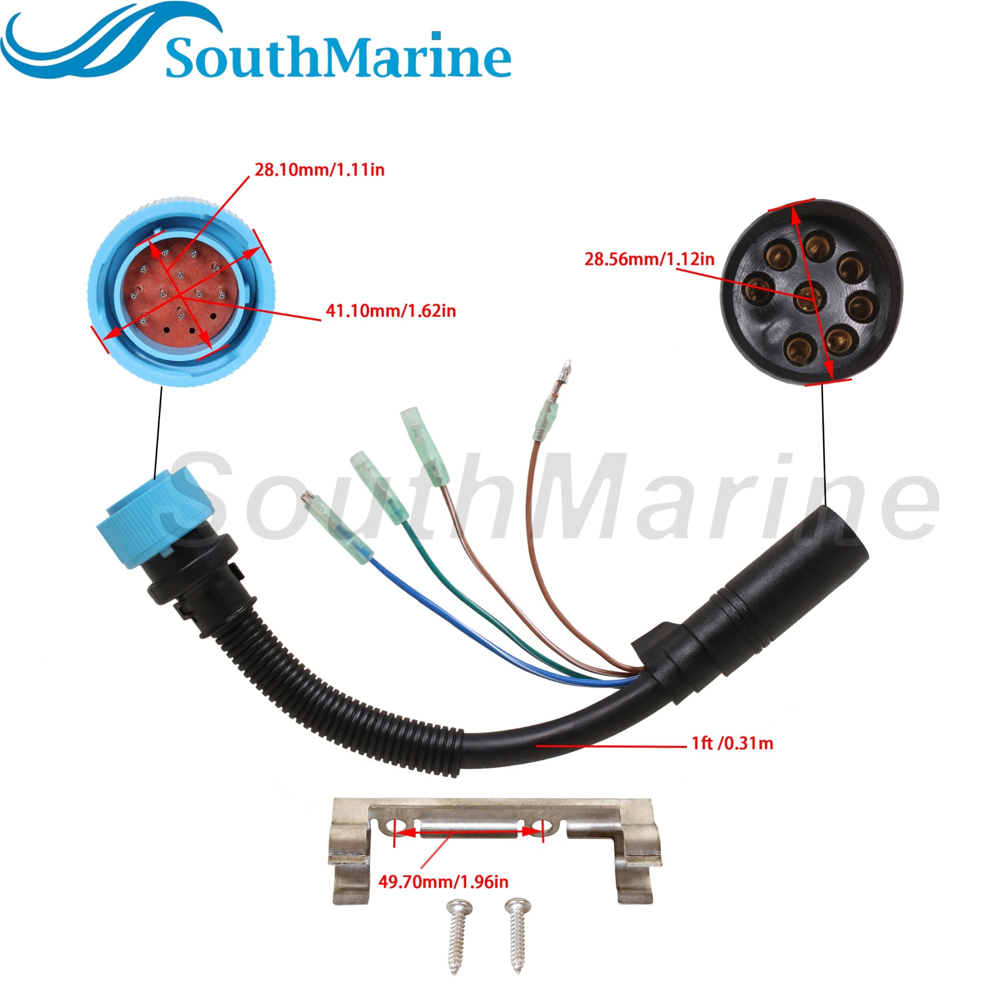 Boat Motor 84-896542T01 Ignition Wire Adapter Harness Assembly for Mercury Outboard Control Box, 8 Pins To 14 Pins, 1ft /0.31m