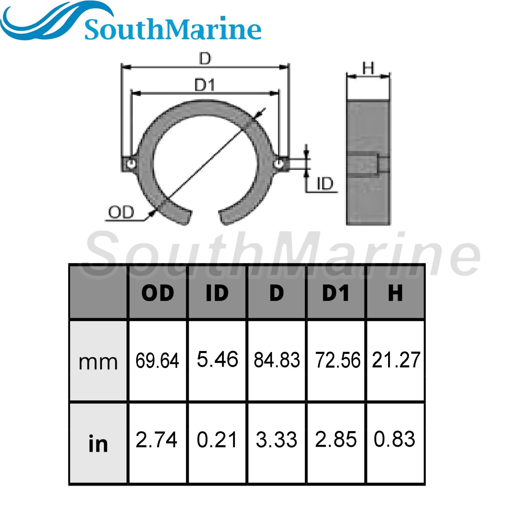 Outboard Motor 806188 806188A1 806188A2 806188Q01 806188K01 18-6117Z Bearing Carrier Anode for Mercury Mercruiser Bravo II, Zinc