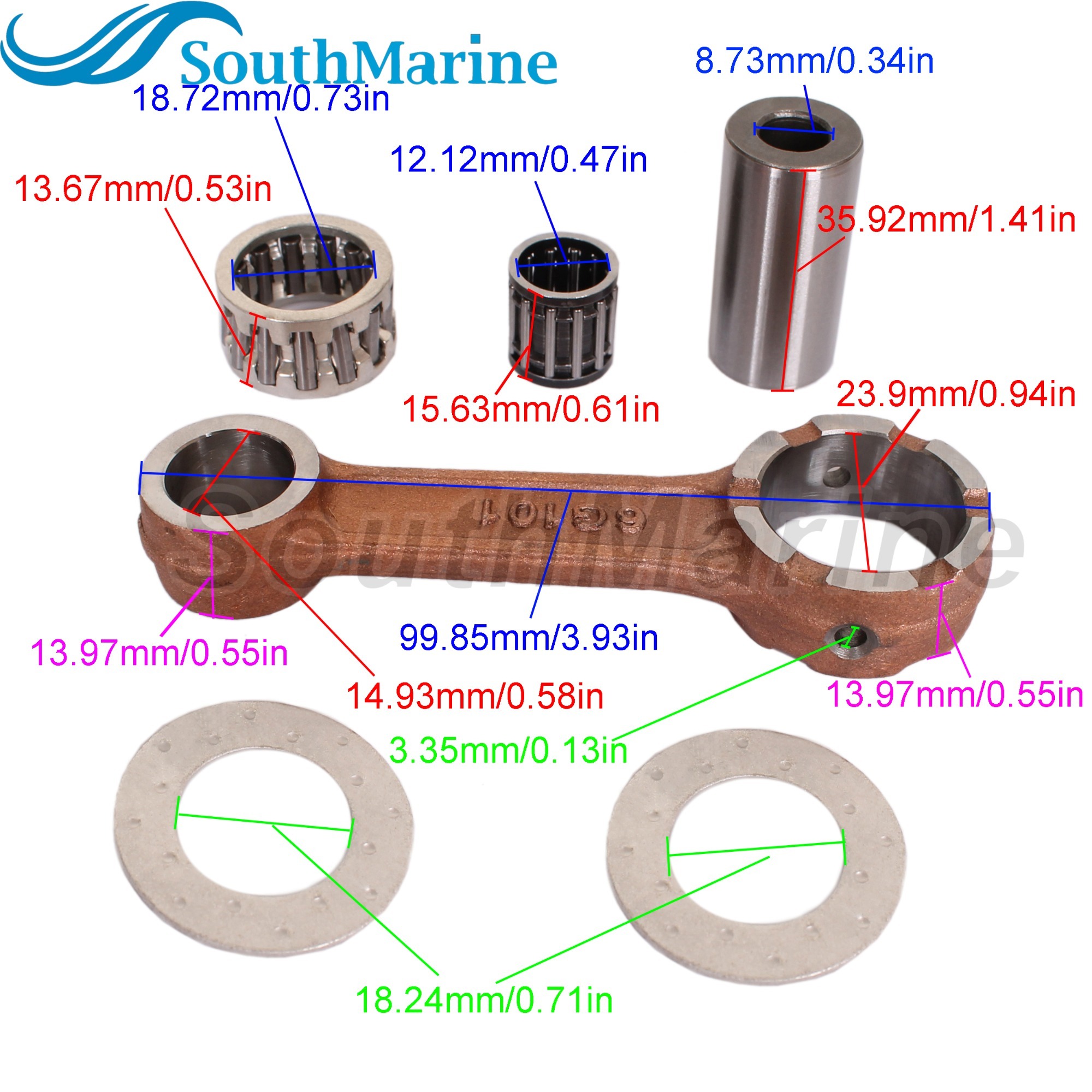 Outboard Motor 6G1-11651-01 6N0-E1651-00 Crankshaft Connecting Rod Con Kits for Yamaha Boat Engine 6HP 8HP 6D EMS/L 6HP 6C M(W)HS/L MS/LH