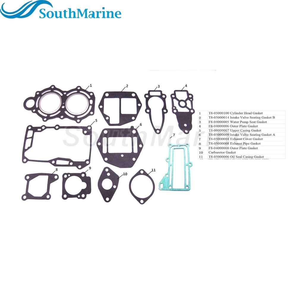 Boat Motor Complete Power Head Seal Gaskets Kit for Parsun 2-Stroke T6 T8 T9.8 Outboard Engine